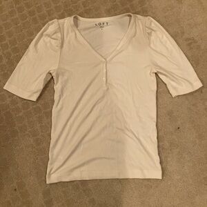 LOFT Cream Short Sleeve Ribbed Top Size S